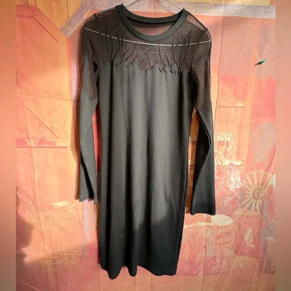 🖤 Sheer Mesh Panel Ribbed Bodycon Dress - Picture 2 of 5